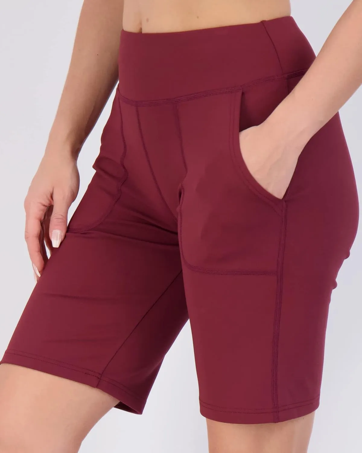 Real Essentials 4 Pack: Women's 9" Bermuda Long High Waisted Shorts with Pockets Casual Workout Athletic (Available in Plus)