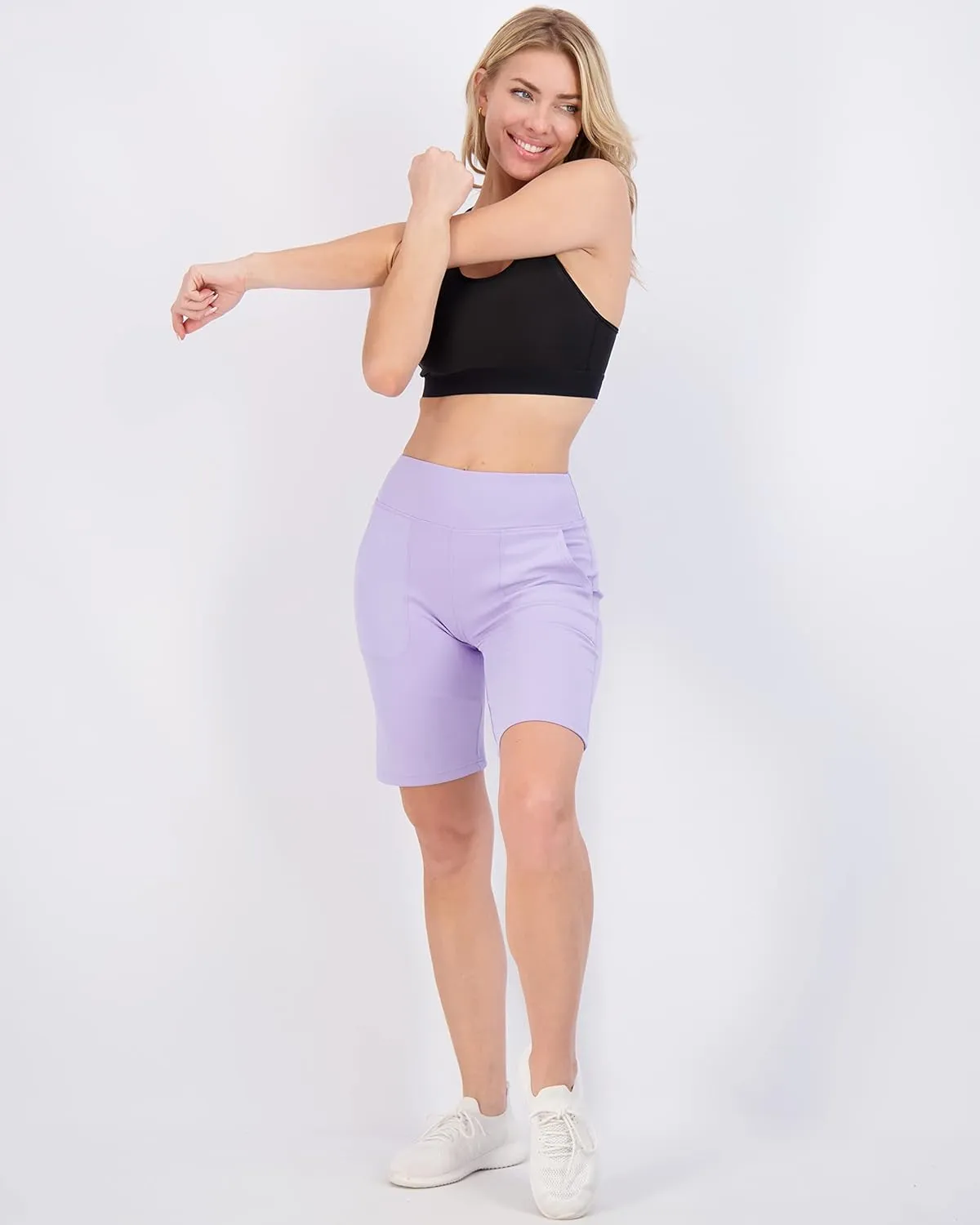 Real Essentials 4 Pack: Women's 9" Bermuda Long High Waisted Shorts with Pockets Casual Workout Athletic (Available in Plus)