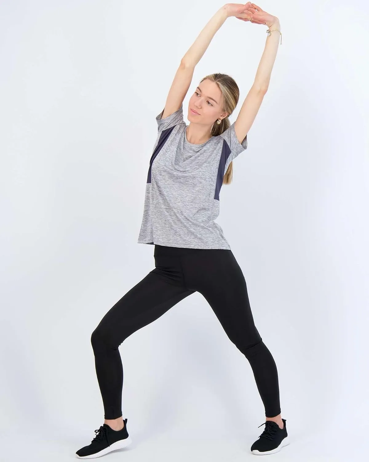 Real Essentials 5 Pack: Women's Dry Fit Tech Stretch Short-Sleeve Crew Neck Athletic T-Shirt (Available in Plus Size)