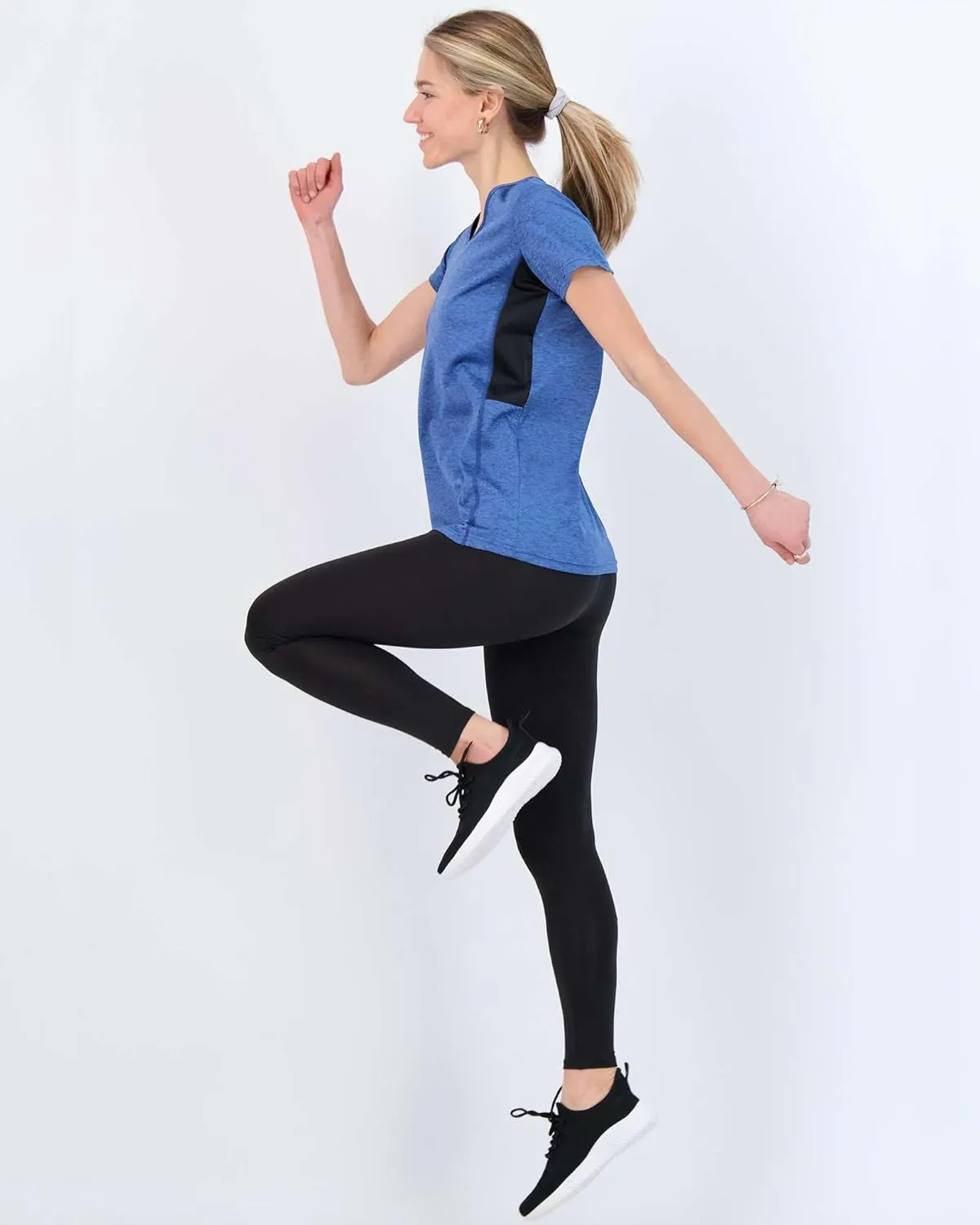 Real Essentials 5 Pack: Women's Dry Fit Tech Stretch Short-Sleeve Crew Neck Athletic T-Shirt (Available in Plus Size)