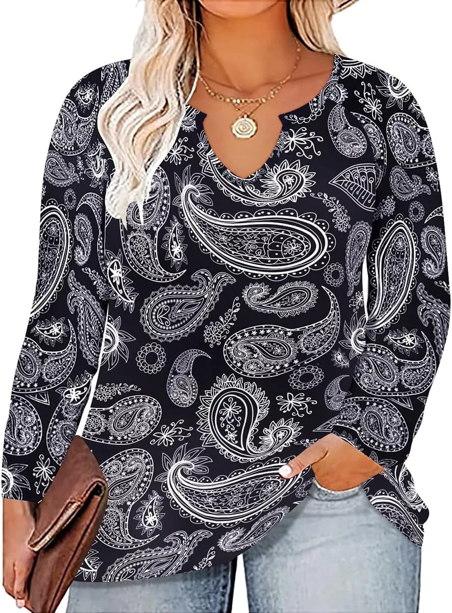RITERA Plus Size Tops for Women Long Sleeve T-Shirt Cowl Neck Casual Blouses Fall Winter Tunics