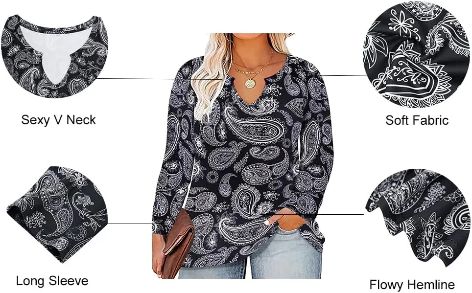 RITERA Plus Size Tops for Women Long Sleeve T-Shirt Cowl Neck Casual Blouses Fall Winter Tunics
