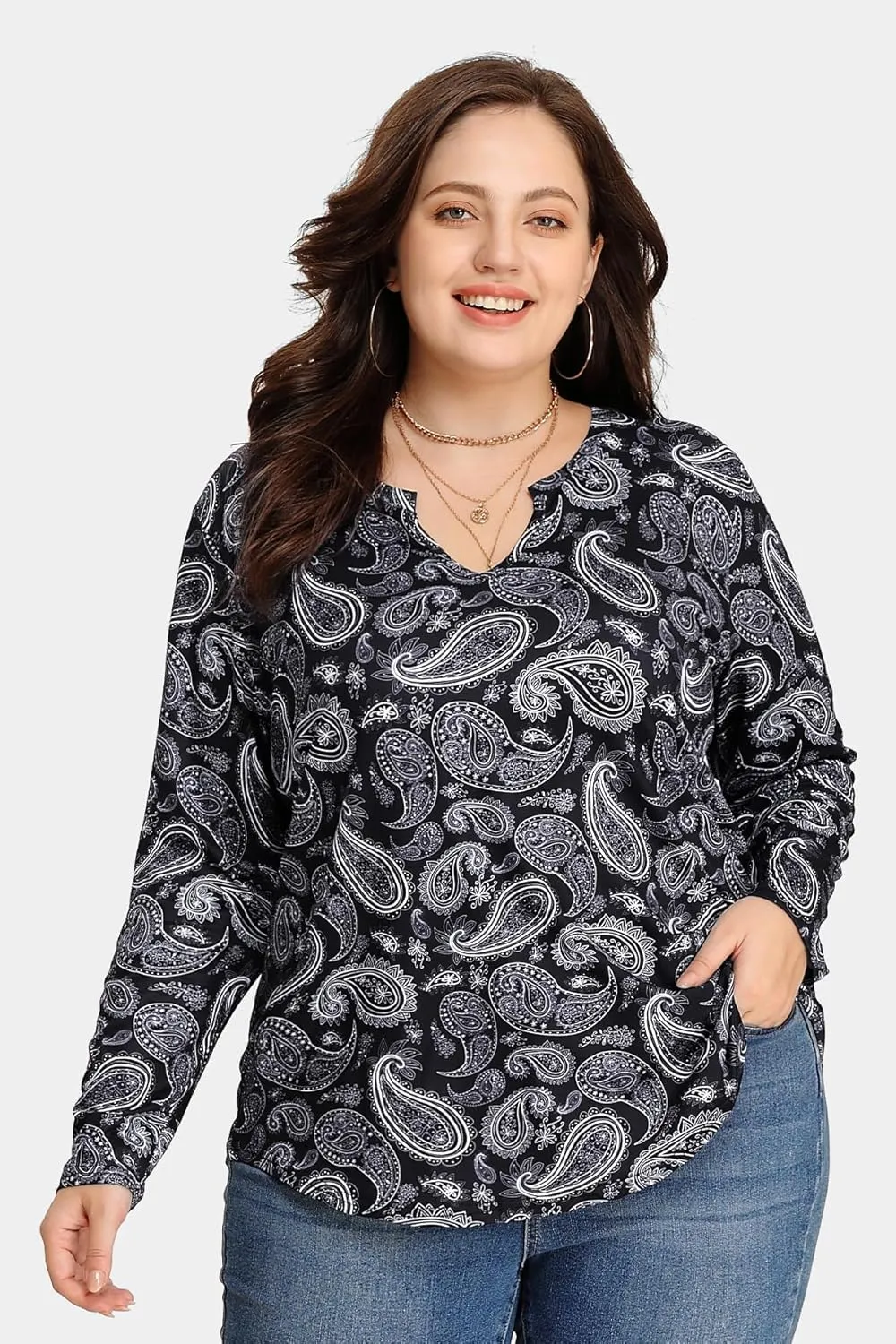 RITERA Plus Size Tops for Women Long Sleeve T-Shirt Cowl Neck Casual Blouses Fall Winter Tunics
