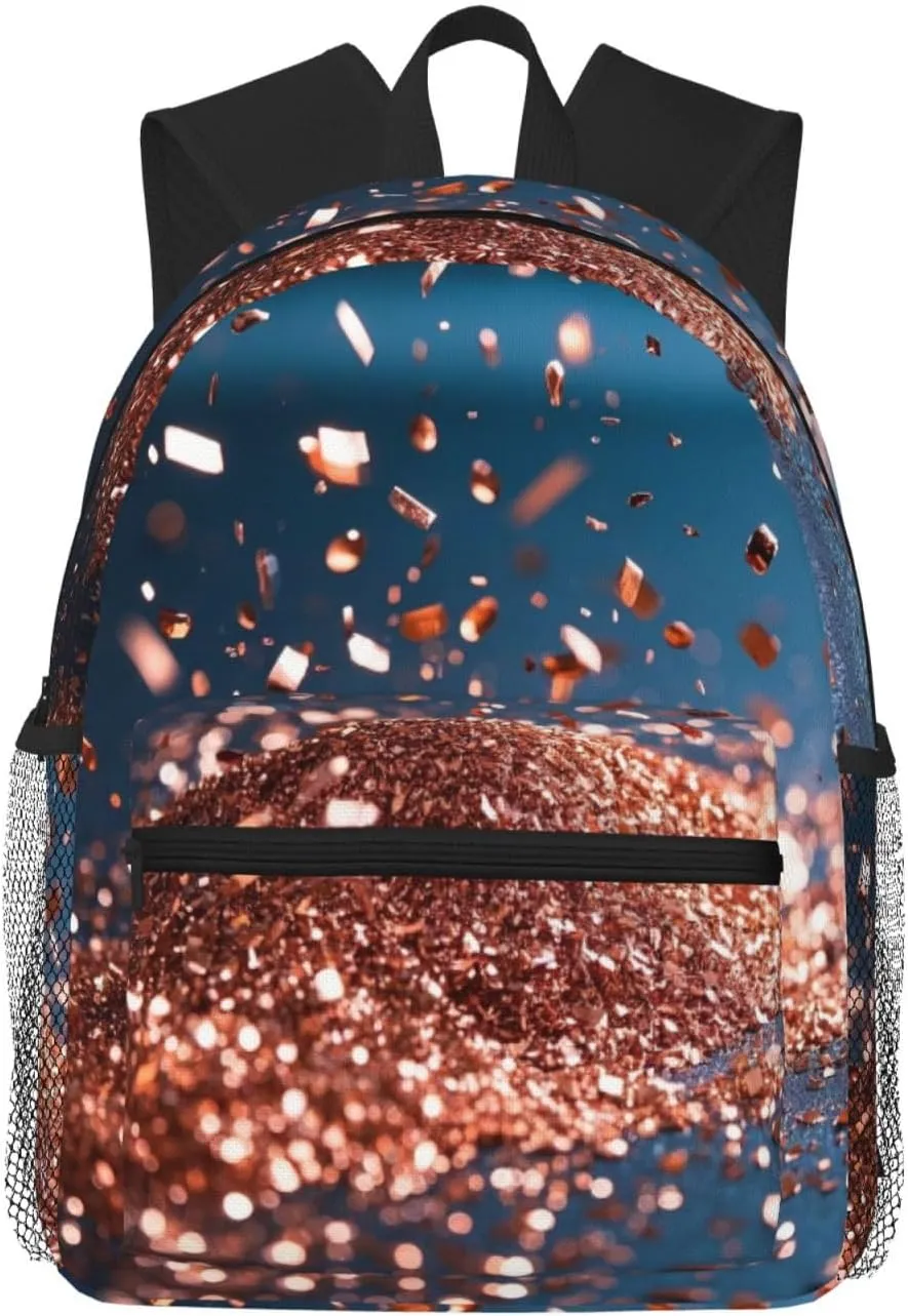 rose gold glitter Print Lightweight and Fashionable,Backpack,Lightweight Laptop Bag,Casual,High School College