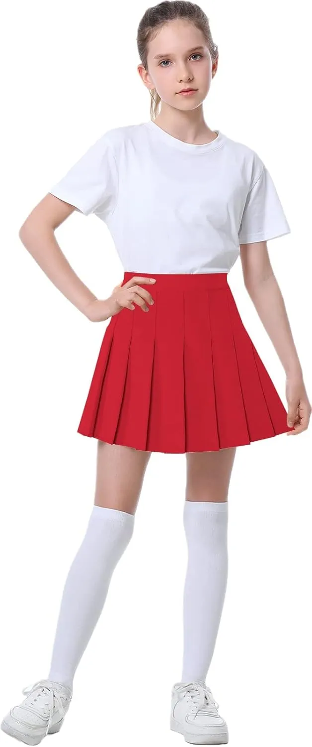 SANGTREE Women Girls Pleated Skirts with Shorts, Elastic Waist Uniform Plus Size Tennis Casual Skirt, 2 Years - US 4XL