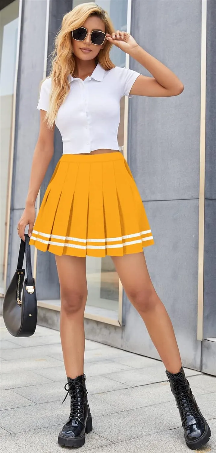 SANGTREE Women Girls Pleated Skirts with Shorts, Elastic Waist Uniform Plus Size Tennis Casual Skirt, 2 Years - US 4XL