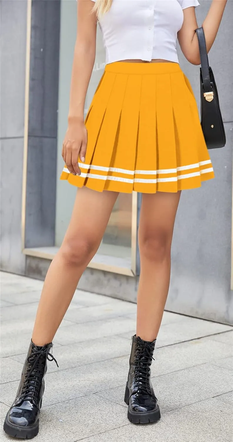 SANGTREE Women Girls Pleated Skirts with Shorts, Elastic Waist Uniform Plus Size Tennis Casual Skirt, 2 Years - US 4XL
