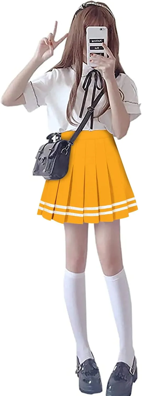 SANGTREE Women Girls Pleated Skirts with Shorts, Elastic Waist Uniform Plus Size Tennis Casual Skirt, 2 Years - US 4XL