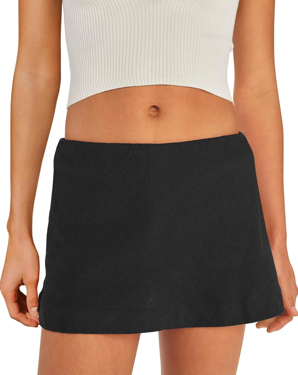SENSERISE Womens Cotton Linen Skorts Mini Skirt with Shorts Underneath Short A Line Skirts Summer Beach Outfits