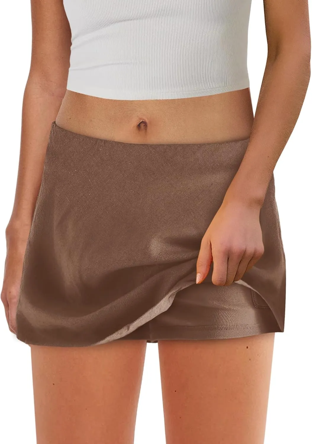 SENSERISE Womens Cotton Linen Skorts Mini Skirt with Shorts Underneath Short A Line Skirts Summer Beach Outfits