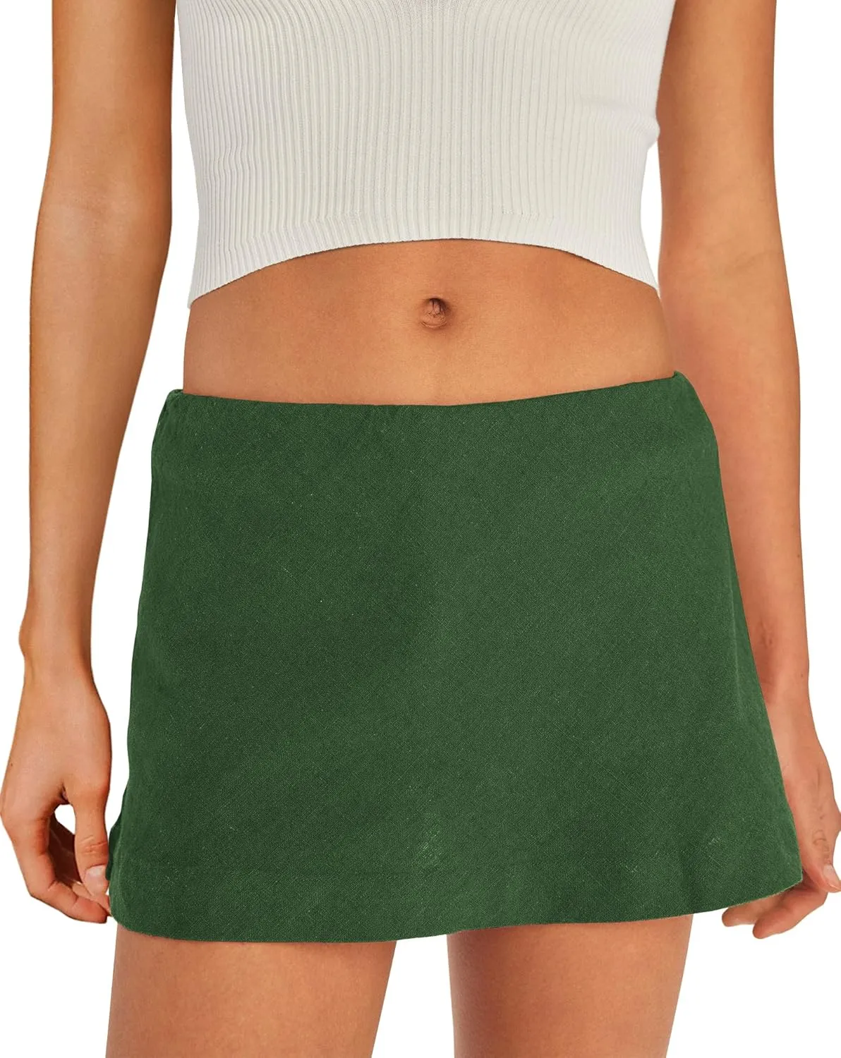 SENSERISE Womens Cotton Linen Skorts Mini Skirt with Shorts Underneath Short A Line Skirts Summer Beach Outfits