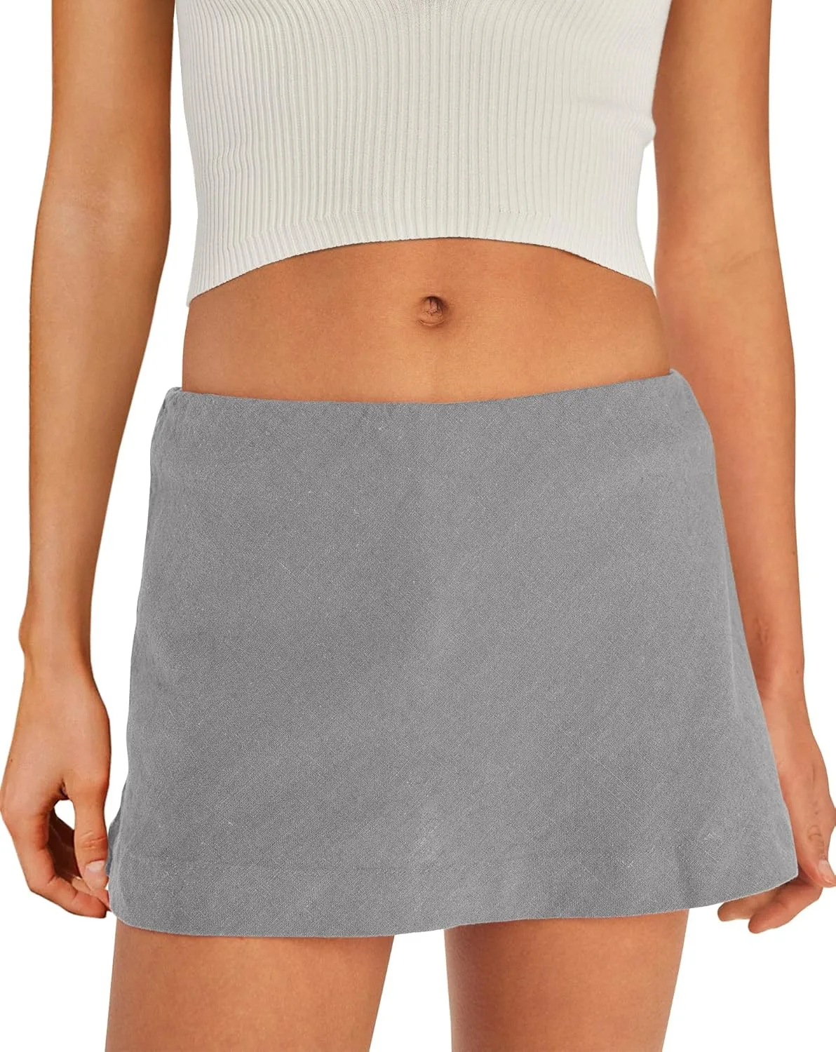 SENSERISE Womens Cotton Linen Skorts Mini Skirt with Shorts Underneath Short A Line Skirts Summer Beach Outfits