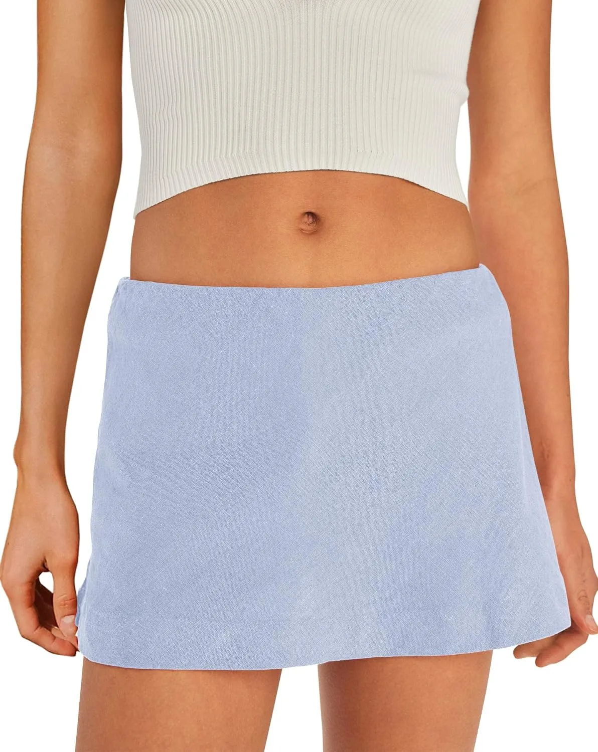 SENSERISE Womens Cotton Linen Skorts Mini Skirt with Shorts Underneath Short A Line Skirts Summer Beach Outfits
