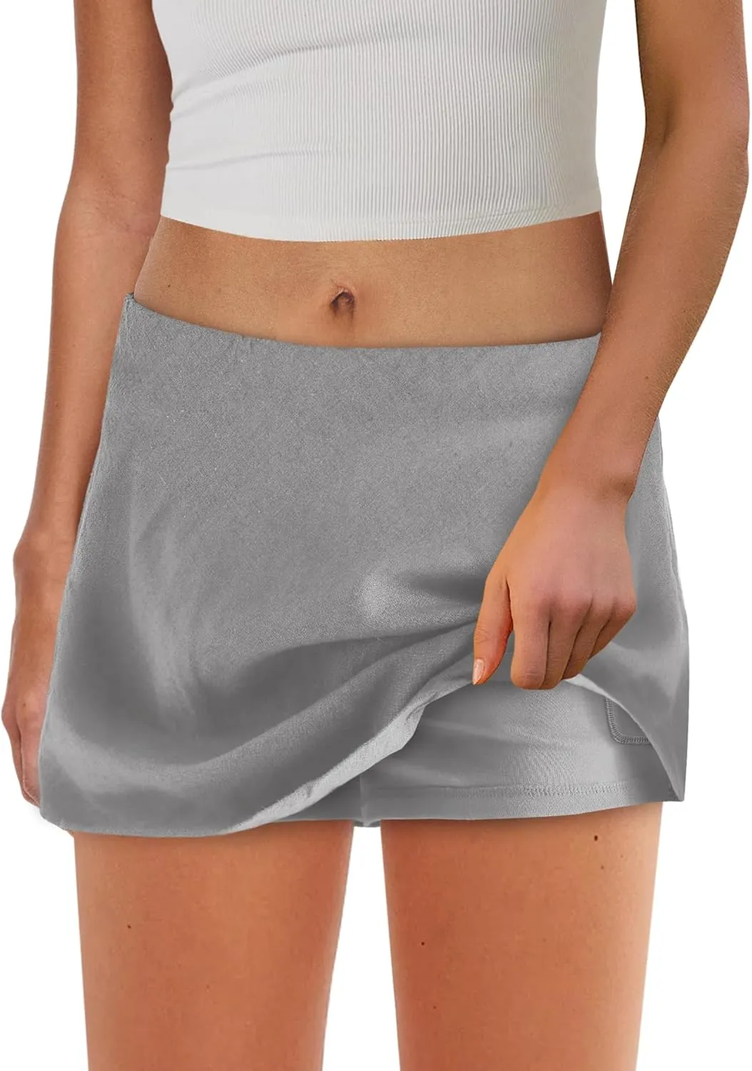 SENSERISE Womens Cotton Linen Skorts Mini Skirt with Shorts Underneath Short A Line Skirts Summer Beach Outfits