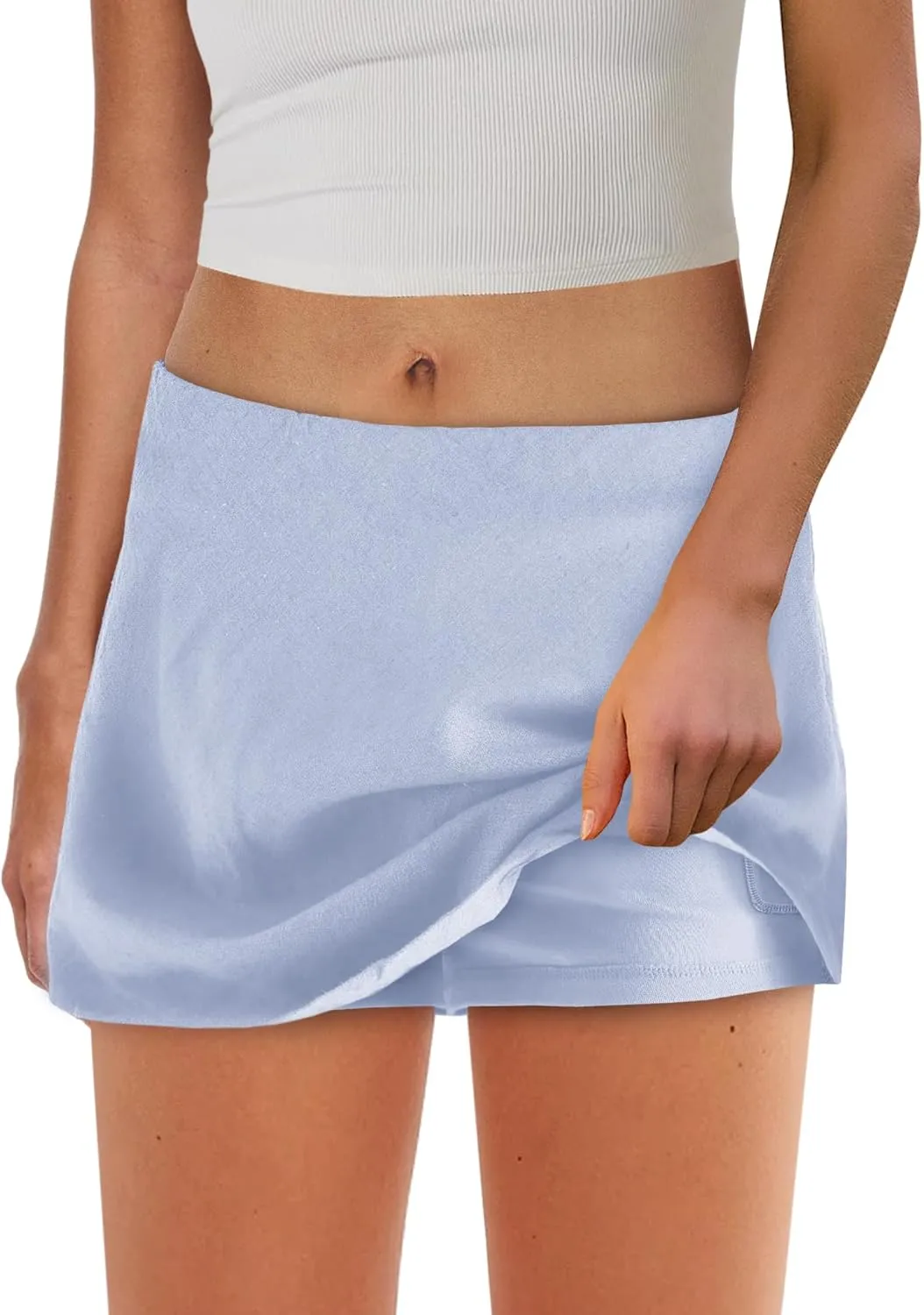 SENSERISE Womens Cotton Linen Skorts Mini Skirt with Shorts Underneath Short A Line Skirts Summer Beach Outfits
