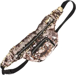 Sequins Waist Bag for Women Fanny Pack with Smooth Zipper Casual Pouch for Phone Wallet Cosmetics Stylish Gold Design Present Option