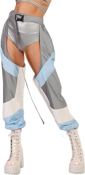 Sexy Buckle Bottomless Pants Women Hollow Out High Waist Rave Chaps Hiphop Rock Crotch Pants Belted Cargo Trousers