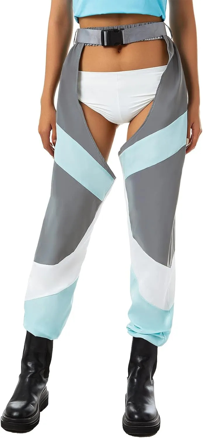 Sexy Buckle Bottomless Pants Women Hollow Out High Waist Rave Chaps Hiphop Rock Crotch Pants Belted Cargo Trousers