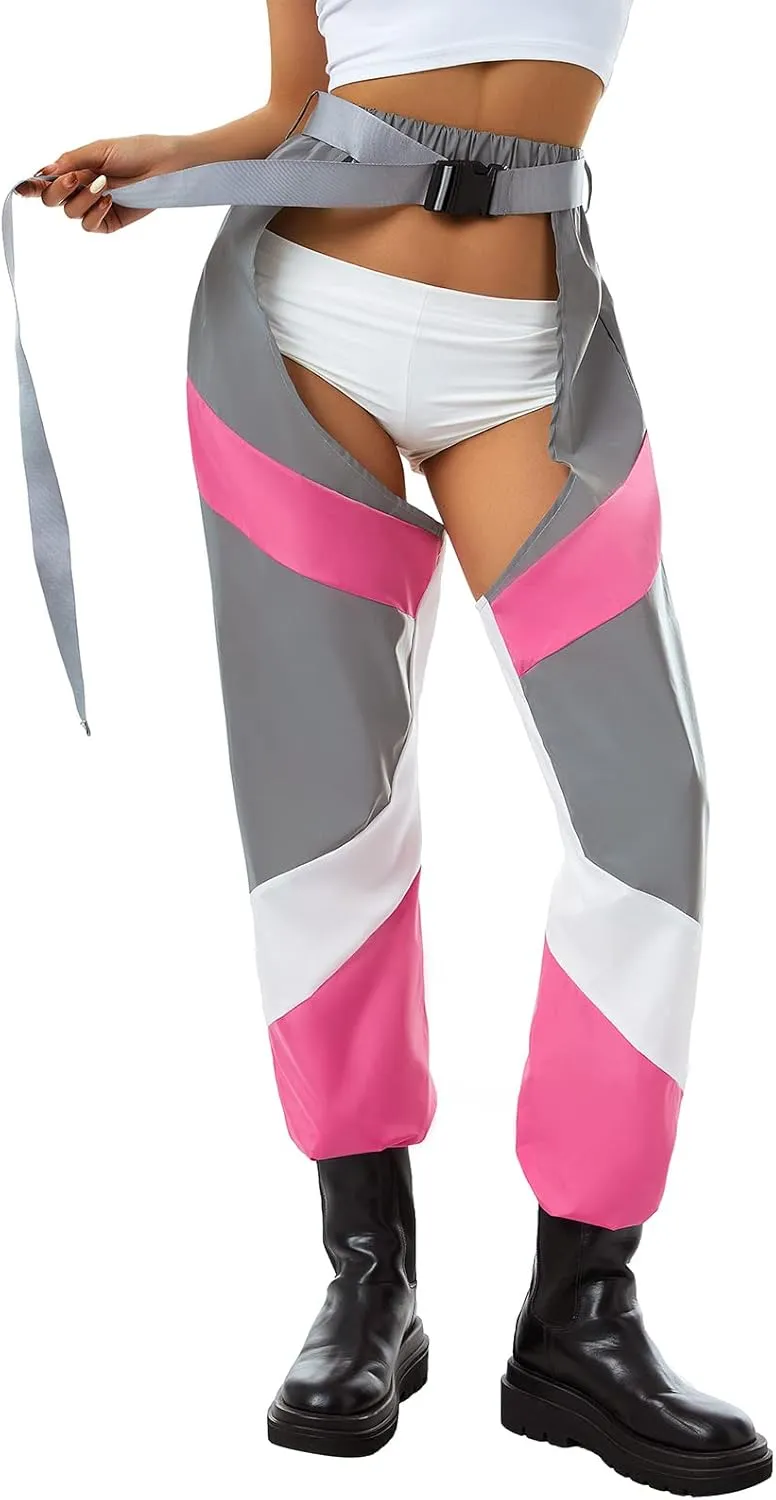 Sexy Buckle Bottomless Pants Women Hollow Out High Waist Rave Chaps Hiphop Rock Crotch Pants Belted Cargo Trousers