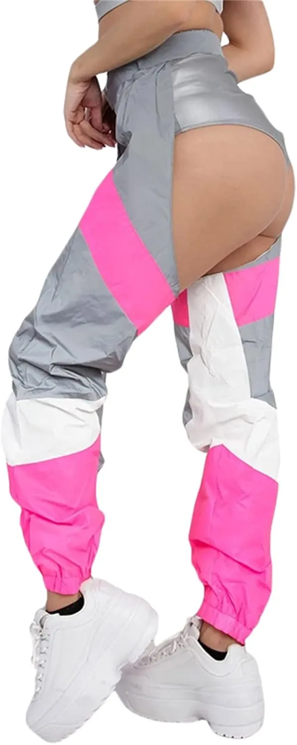 Sexy Buckle Bottomless Pants Women Hollow Out High Waist Rave Chaps Hiphop Rock Crotch Pants Belted Cargo Trousers