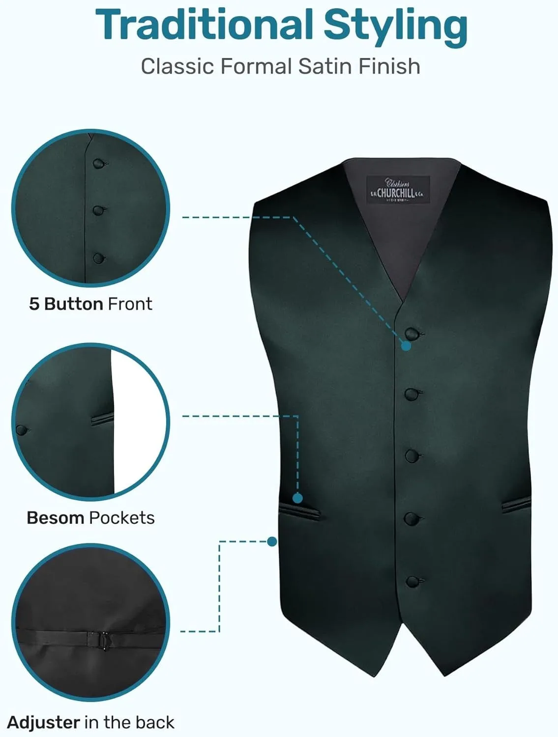 S.H. Churchill & Co. Men's 4 Piece Vest Set, with Bow Tie, Neck Tie & Pocket Hankie