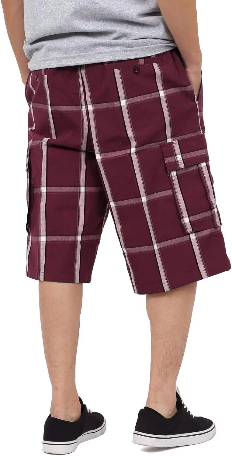 Shaka Wear Men's Cargo Shorts  Casual Plaid Relaxed Loose Fit Elastic Waist Multi Pocket Pants Regular Big S~5XL