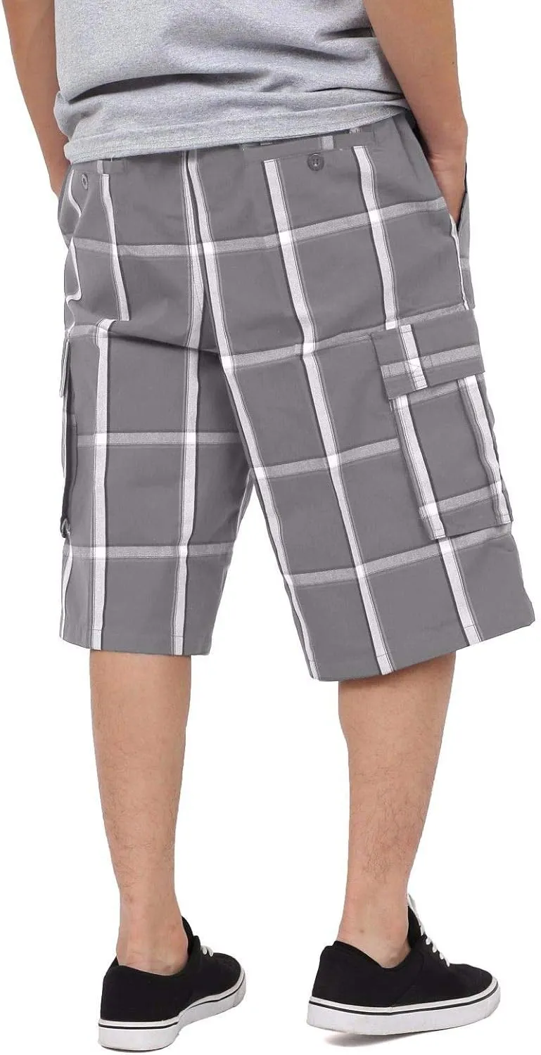 Shaka Wear Men's Cargo Shorts  Casual Plaid Relaxed Loose Fit Elastic Waist Multi Pocket Pants Regular Big S~5XL