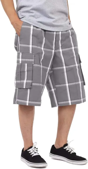 Shaka Wear Men's Cargo Shorts  Casual Plaid Relaxed Loose Fit Elastic Waist Multi Pocket Pants Regular Big S~5XL