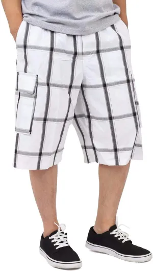 Shaka Wear Men's Cargo Shorts  Casual Plaid Relaxed Loose Fit Elastic Waist Multi Pocket Pants Regular Big S~5XL
