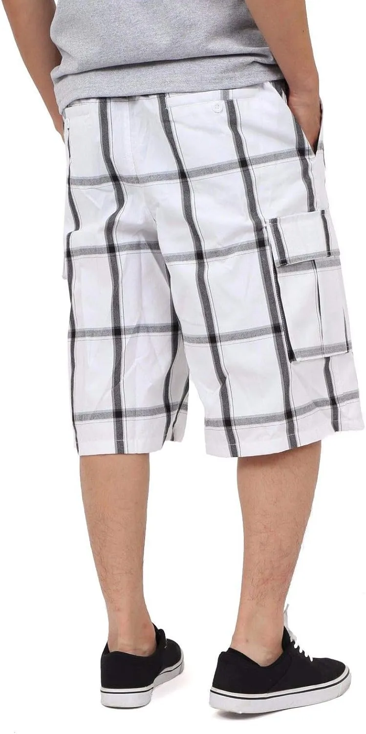 Shaka Wear Men's Cargo Shorts  Casual Plaid Relaxed Loose Fit Elastic Waist Multi Pocket Pants Regular Big S~5XL