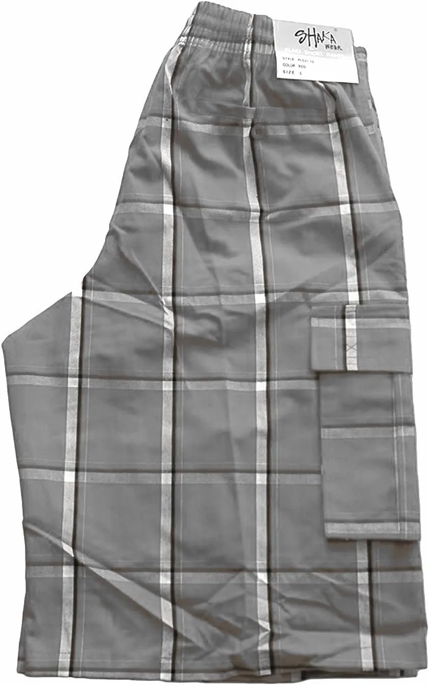 Shaka Wear Men's Cargo Shorts  Casual Plaid Relaxed Loose Fit Elastic Waist Multi Pocket Pants Regular Big S~5XL