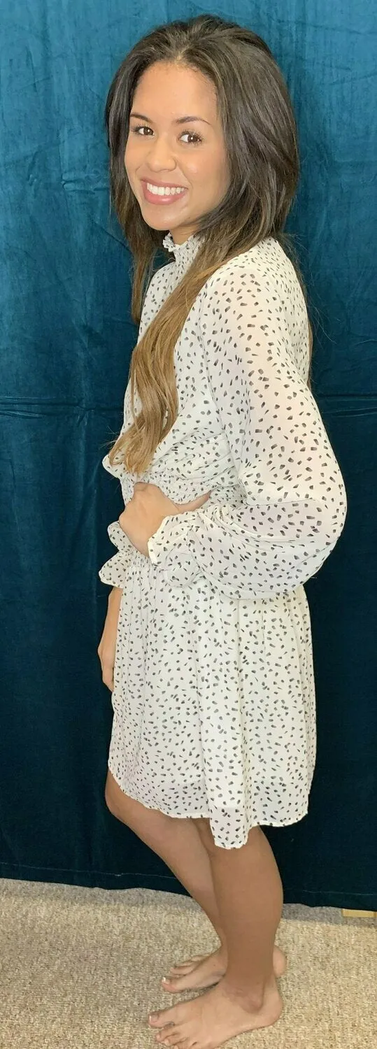 She And Sky Smocked Mock Neck Cream And Black Polka Dot Dress