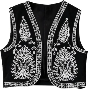 SHENHE Women's Tribal Print Embroidered Vest Sleeveless Open Front Jacket Vest Western Outfit