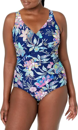 Shirred Front Surplice One Piece Swimsuit