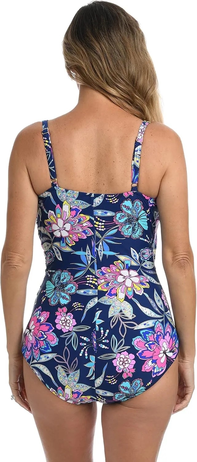 Shirred Front Surplice One Piece Swimsuit