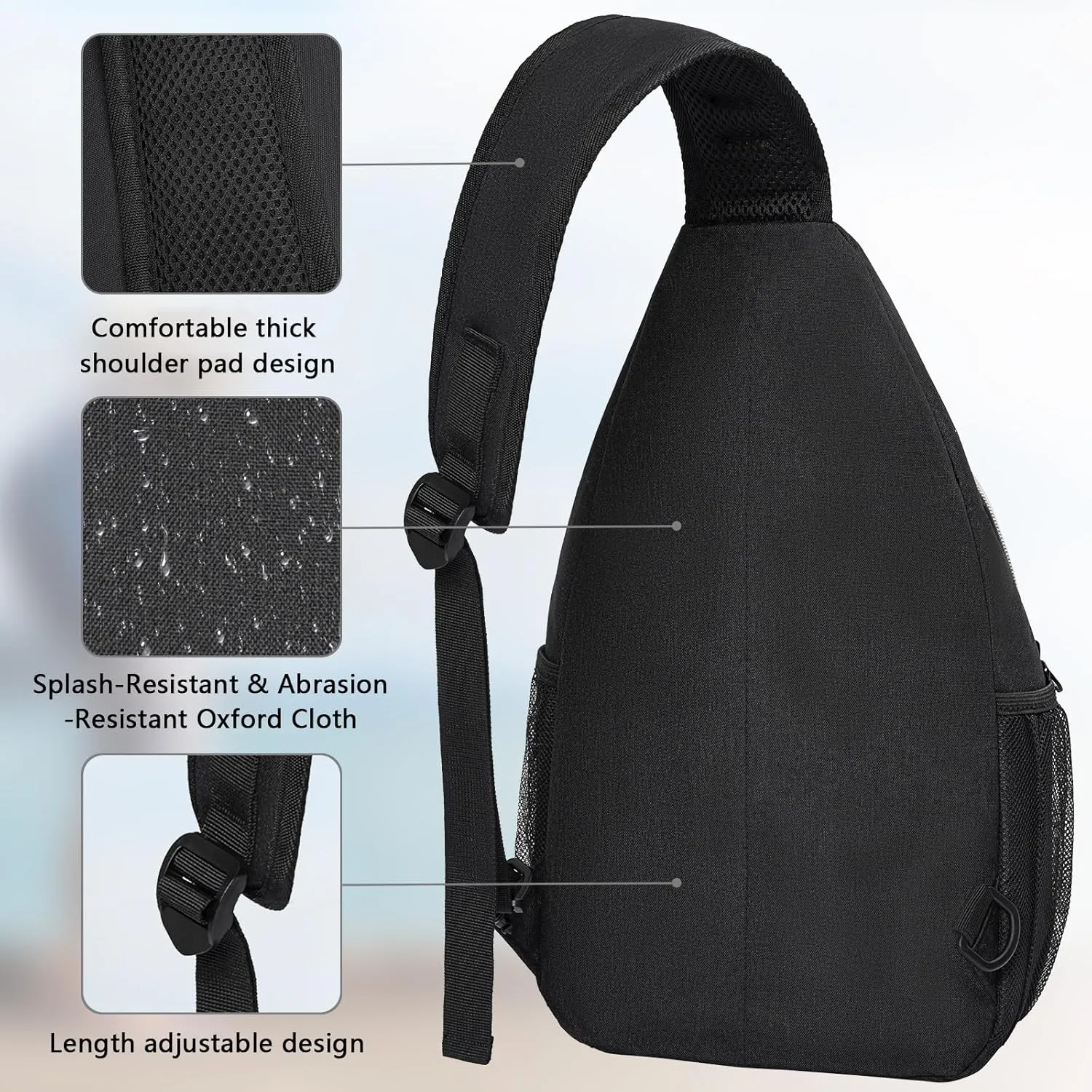 Sling Backpack for Men Women, Crossbody Bags Travel Hiking Chest Bag with Adjustable Shoulder Strap (Black)