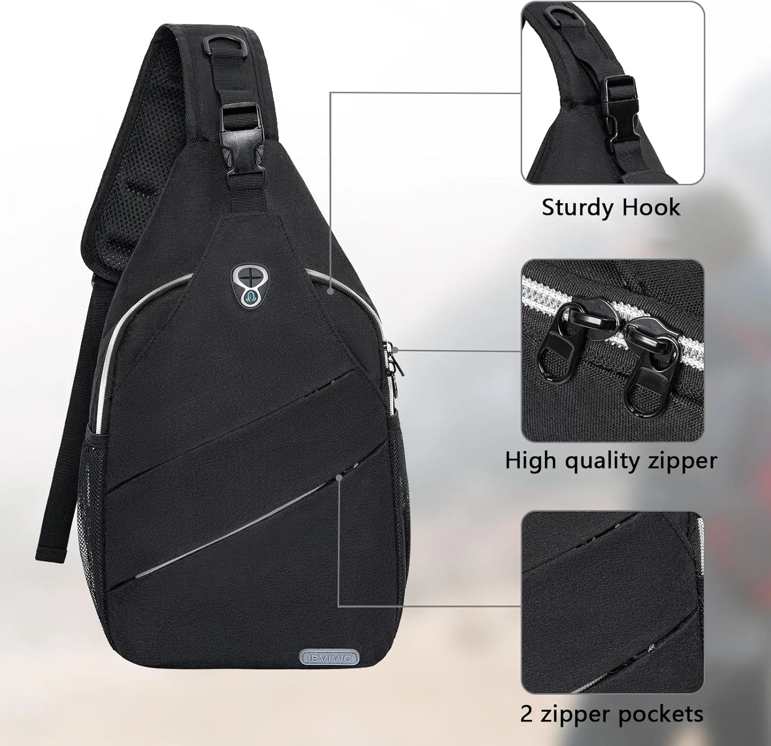 Sling Backpack for Men Women, Crossbody Bags Travel Hiking Chest Bag with Adjustable Shoulder Strap (Black)