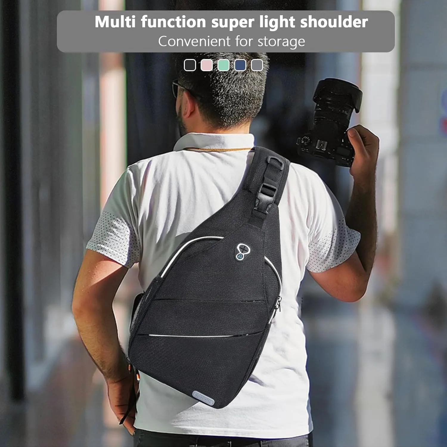 Sling Backpack for Men Women, Crossbody Bags Travel Hiking Chest Bag with Adjustable Shoulder Strap (Black)