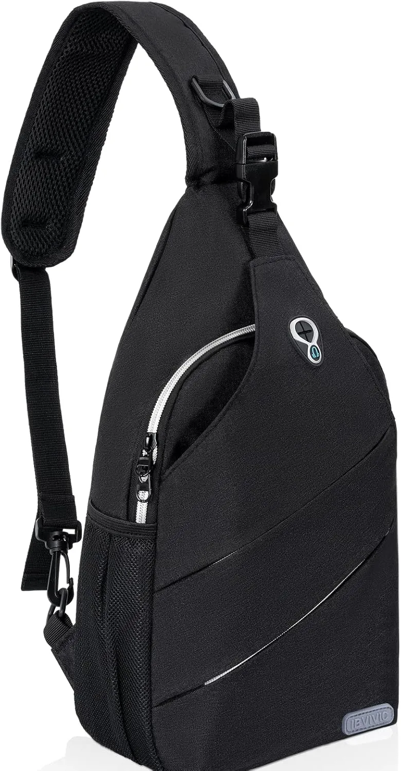 Sling Backpack for Men Women, Crossbody Bags Travel Hiking Chest Bag with Adjustable Shoulder Strap (Black)