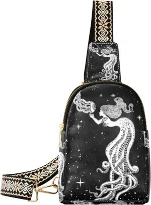 Small Sling Bag Waist Packs Leather Crossbody Packs Chest Bag Beautiful Octopus Girl Jellyfish for Women Travel Belt Purse