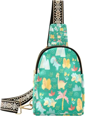 Small Sling Bag Waist Packs Leather Crossbody Packs Chest Bag Cartoon Dinosaur for Women Travel Belt Purse
