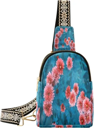 Small Sling Bag Waist Packs Leather Crossbody Packs Chest Bag Colorful Chrysanthemum Flowers for Women Travel Belt Purse