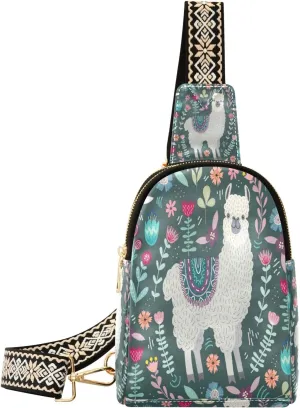 Small Sling Bag Waist Packs Leather Crossbody Packs Chest Bag Llama for Women Travel Belt Purse