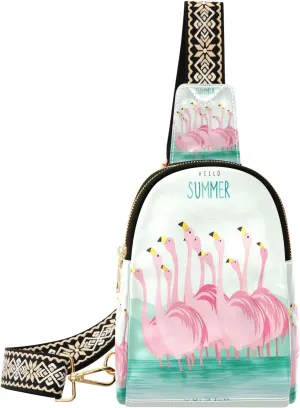 Small Sling Bag Waist Packs Leather Crossbody Packs Chest Bag Pink Flamingos for Women Travel Belt Purse