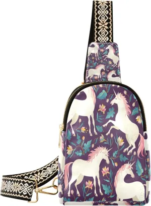 Small Sling Bag Waist Packs Leather Crossbody Packs Chest Bag Pink Hair Unicorn for Women Travel Belt Purse