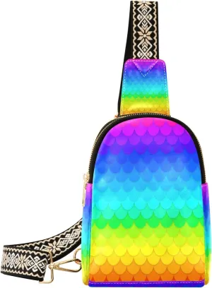 Small Sling Bag Waist Packs Leather Crossbody Packs Chest Bag Rainbow Dot for Women Travel Belt Purse