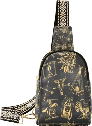 Small Sling Bag Waist Packs Leather Crossbody Packs Chest Bag Skull Pattern for Women Travel Belt Purse