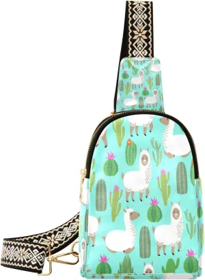 Small Sling Bag Waist Packs Leather Crossbody Packs Chest Bag Sleep Green Cactus for Women Travel Belt Purse