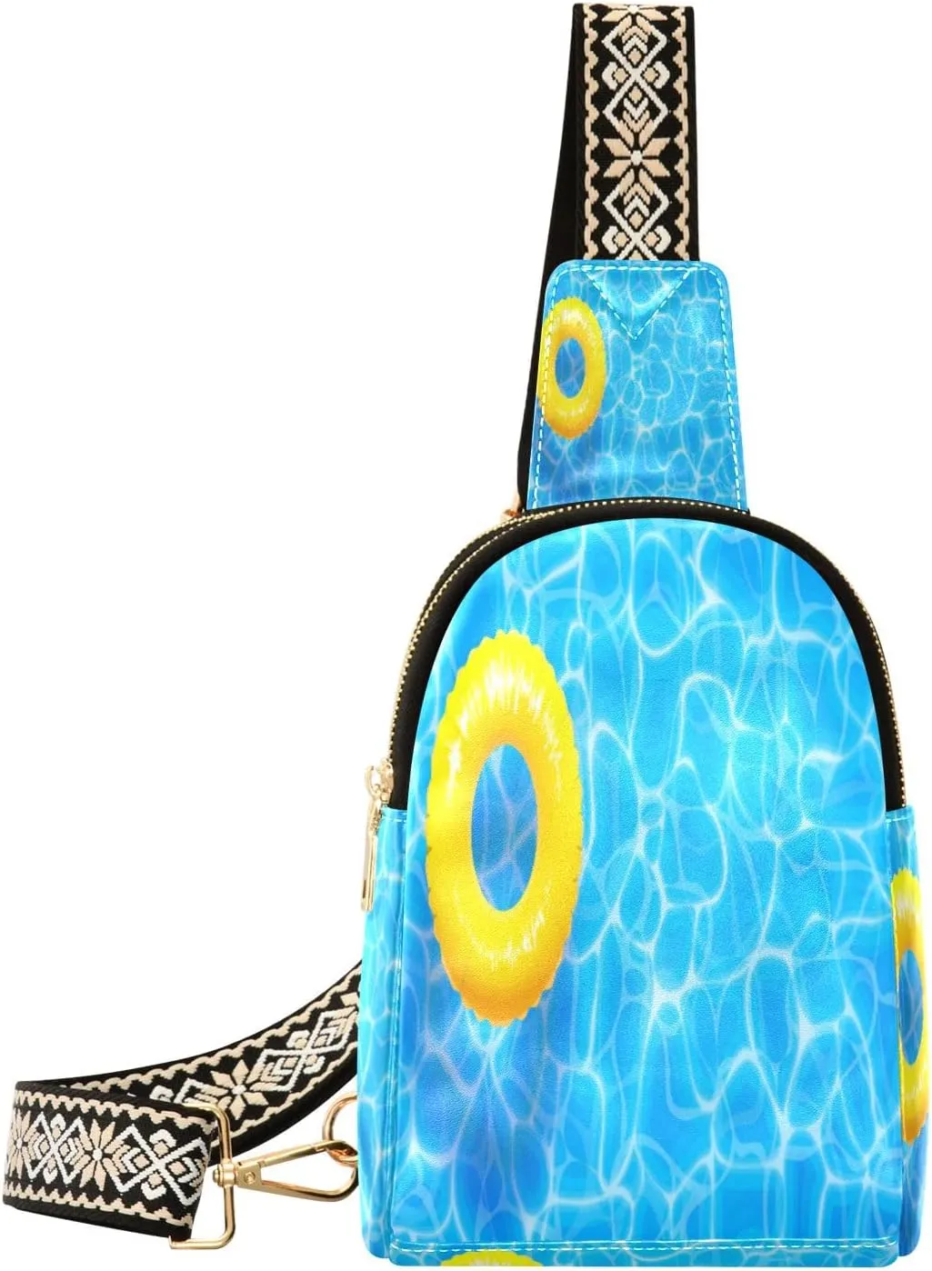 Small Sling Bag Waist Packs Leather Crossbody Packs Chest Bag Water Pool Yellow Float Ring for Women Travel Belt Purse