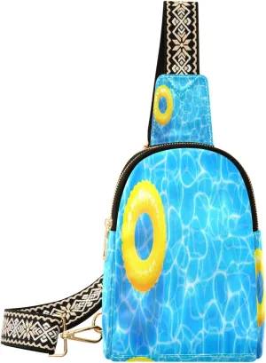 Small Sling Bag Waist Packs Leather Crossbody Packs Chest Bag Water Pool Yellow Float Ring for Women Travel Belt Purse